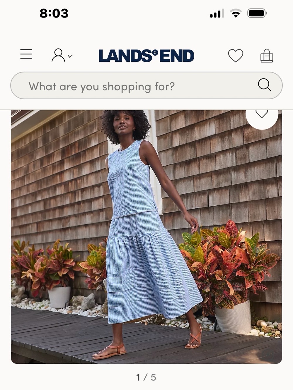 Lands' End Light Blue and white seersucker top & skirt.